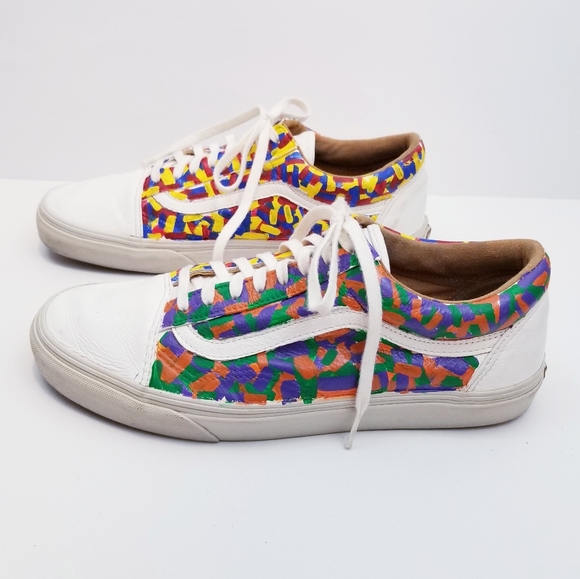 Vans Old Skool Leather Custom Painted Lace Up Sneakers, Size 11 - Picture 3 of 16